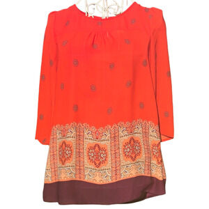 Maeve Anthropologie Rila Print Red Sheer Blouse Size 0